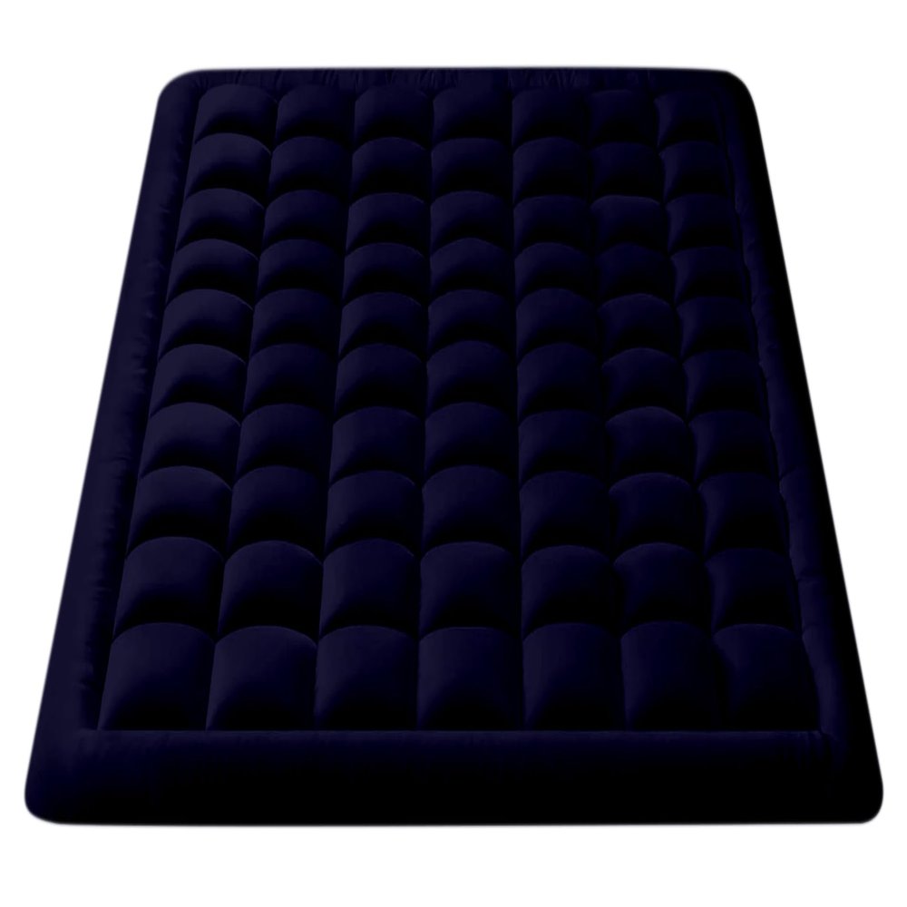 Queen Size- 1 Piece 800 GSM Down Alternative 3 Inch Thick Upto 15" Deep Pocket Fitted Mattress-Topper Protector for Extra Soft Comfortable Sleep for All Season- Queen(60X80 Inche), Navy Blue