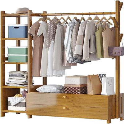 Clothes Rack, Bamboo Coat Rack on Feet with Bar and 3 Layer Shelves, Cloakroom Wardrobe Load 100kg, for Bedroom Entrance Rustic Brown 85x29x158cm