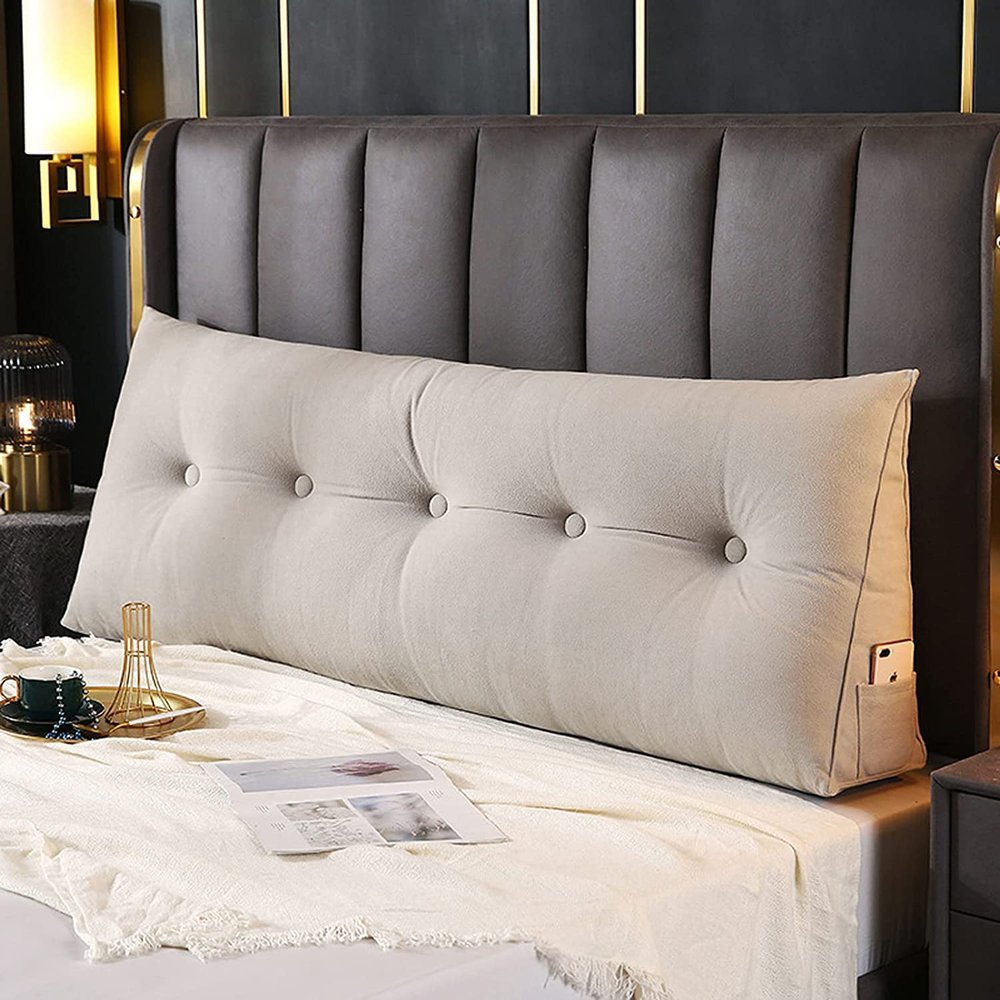 MGEMJMJ Double Bedside Reading Cushion Headboard Bed PillowHeight Sofa Cushion Detachable Long Cushions High Resilience Cotton Cushions(Size:150 * 50 * 20CM,Color:Silver)