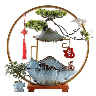 frances Waterfall Tabletop Fountain Ceramic Lucky Water Ornament Office Living Room Desktop Decoration Home Entrance Ornament Indoor Fountain (Color : A)