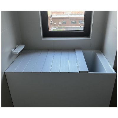 Bathtub Tray Folding PVC Bathtub Cover Shutter Bath Lid, Wood Grain Bathtub Insulation Cover Dust Board, Scalable Waterproof Storage Stand Bathtub Tray, 0.6cm Thickness Multifunctional (Color : White
