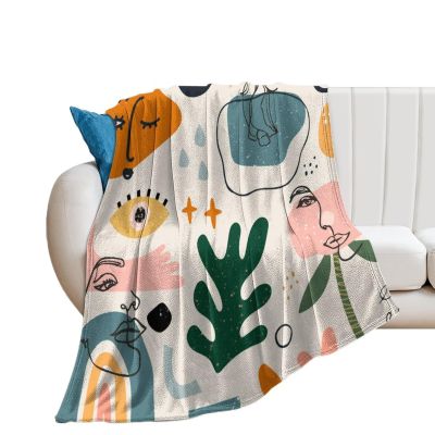 Brebasf Watercolor Boho Woman Face Blankets Soft Blanket Modern Abstract Art Plants Leaves Florals Blanket for Bedroom Sofa Throw-70W x80L