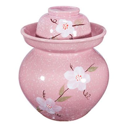 GVILTY Cute Ceramic Pickle Jar With Lids,Large Traditional Chinese Porcelain Pickle Jar Pickling Jars,Ceramic Fermentation Crock With Water Seal Airlock Lid,Sauerkraut Croc Pink-0.75L