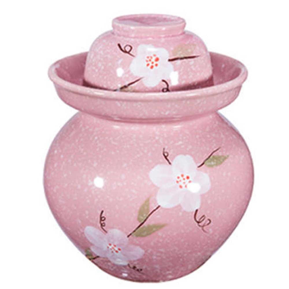 GVILTY Cute Ceramic Pickle Jar With Lids,Large Traditional Chinese Porcelain Pickle Jar Pickling Jars,Ceramic Fermentation Crock With Water Seal Airlock Lid,Sauerkraut Croc Pink-0.75L