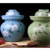 GVILTY Cute Ceramic Pickle Jar With Lids,Large Traditional Chinese Porcelain Pickle Jar Pickling Jars,Ceramic Fermentation Crock With Water Seal Airlock Lid,Sauerkraut Croc Pink-0.75L view 2