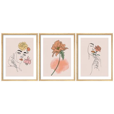SIGNWIN Framed Poster Minimalist Line Floral Illustration Nature Wilderness Decorative Floral Botanical Garden Multicolor for Living Room, Bedroom, Office - 11"x14"x 3 Natural