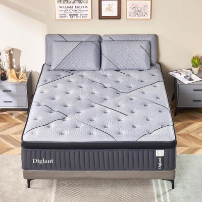 DIGLANT 14Inch Gel Memory Foam & 7-Zone Pocket Spring Queen Size Mattress, Medium Hybrid Mattress in Box for Motion Isolation, Pressure Relief,CertiPUR-US, 60 * 80