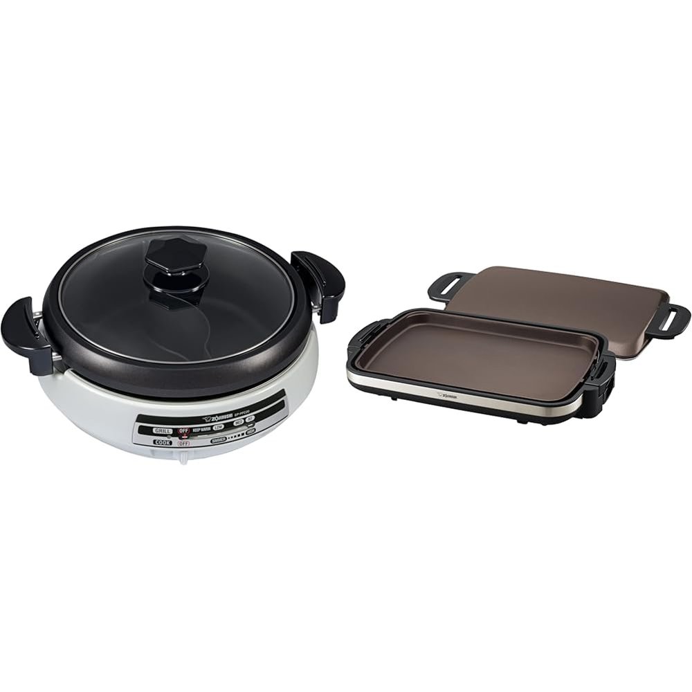 Zojirushi EP-PFC20HA, Gourmet dExpert Electric Skillet for Yin Yang Hot Pot & EA-DCC10 Gourmet Sizzler Electric Griddle,Stainless Brown Extra Large