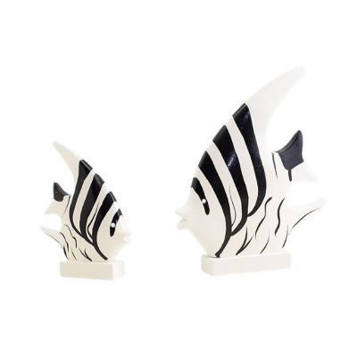 Nautical Theme Wooden Pairs of Fish OrnamentsMediterranean Ornaments, Marine Style Kissing Fish-Shaped Home Decor, Fish Sculpture on Stand, Desktop TV Cabinet Decor (Color : Black and White Fish)