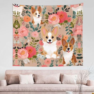 MELPHI Corgi Floral Flowers Printed Wall Decoration Tapestry, Used For Home Decoration