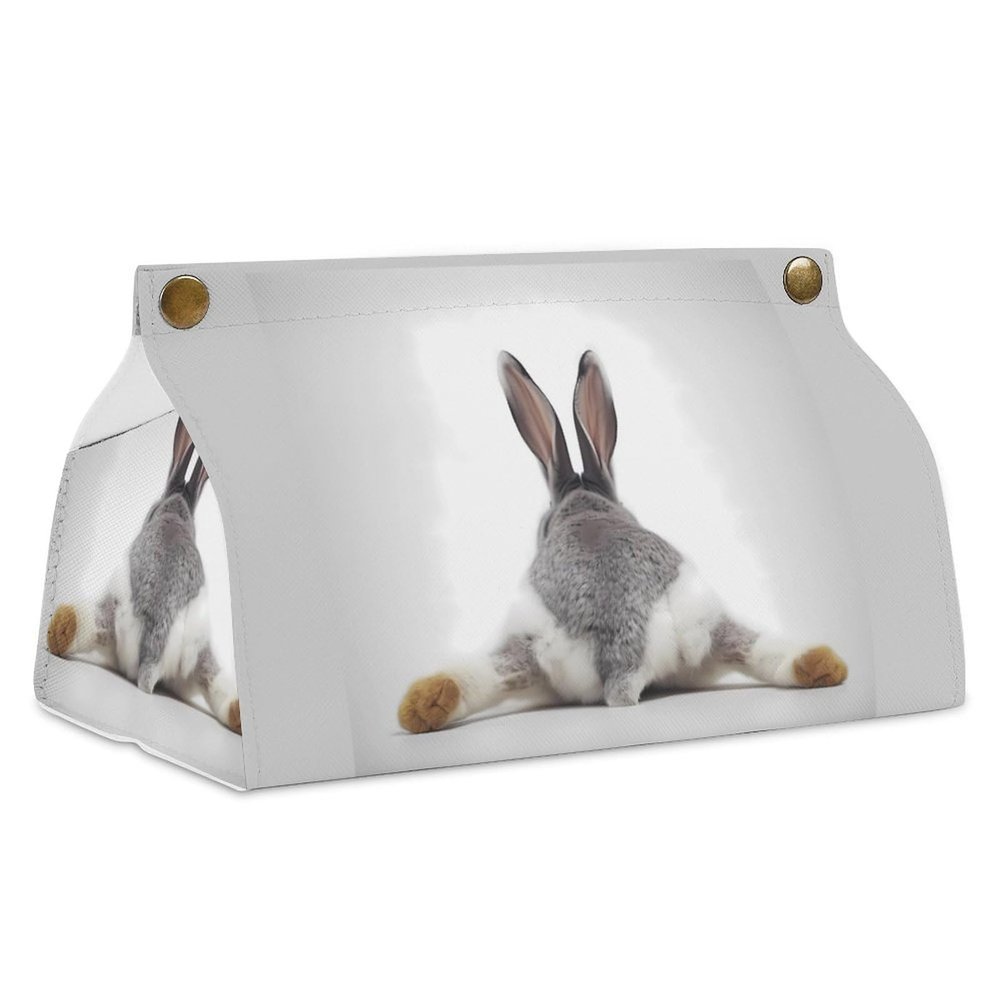 Funny Grey Rabbit Laying Tissue Box Cover, PU Leather Rectangular Tissue Box Case Organizer Holder Vanity Dresser Night Stand Table Countertop Home Office Car 7.7X4.7X4.3''