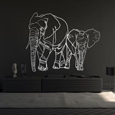 Elephant Wall Decor, Elephant Wall Art, Elephant Metal Wall Art, Mama and Baby Elephants Metal Wall Decor, Geometric Metal Elephant, Animal Wall Art, Metal Wall Art, Wildlife Lover Gift (24"x19" | 60x47.5 cm, Silver)