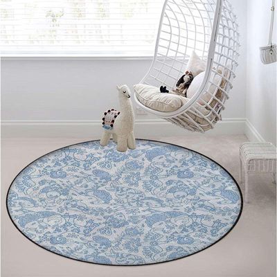 Blue White Gaming Chair Mat for Hardwood Floor Anti-Slip Floor Protector Game Controller Rubber Gaming Computer Chair Mat Flower Orchids Bohemian Style Country Style Diameter 59 in