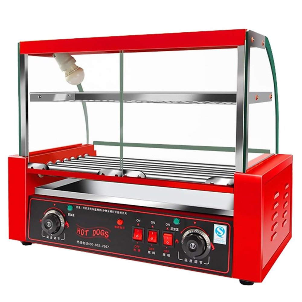 BaNbe Electric Grill Cooker Machine, 30 Hot Dog 7 Roller with Cover, Commercial Grade, Stainless Steel, 20240108