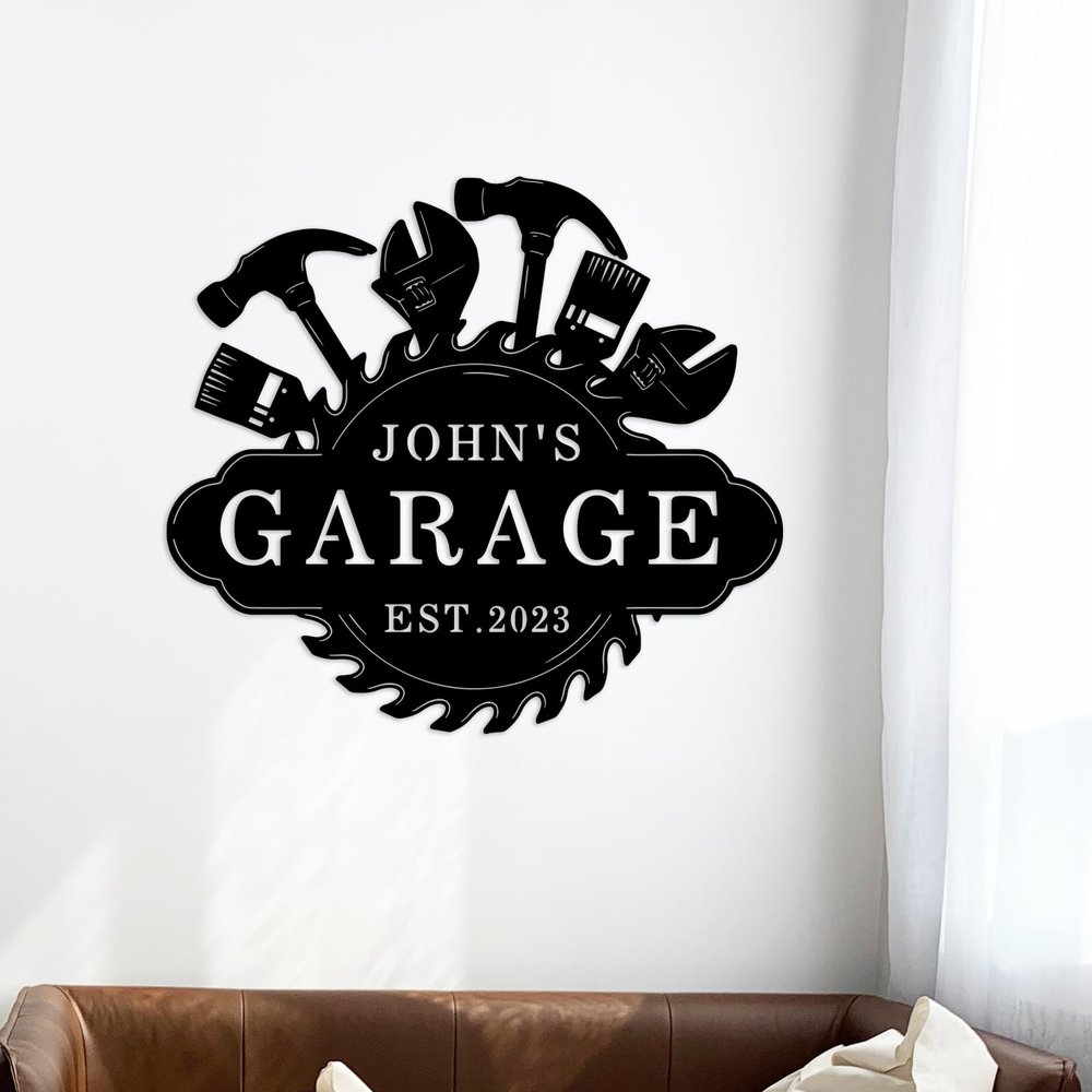 GRJIRAC Personalized Workshop Sign Garage Wall Decor Metal Wall Art, Custom Garage Sign Personalized Garage Metal Sign Papas for Dad Husband Customized Workshop Metal Name Sign