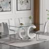 Glass Dining Table Set for 4, 63" Large Dining Table Chairs Set, Modern 0.39" Thick Glass Dining Room Table with OC-Shaped Base&4pcs White Faux Leather Dining Chairs for Dining Living Kitchen view 1