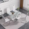 Glass Dining Table Set for 4, 63" Large Dining Table Chairs Set, Modern 0.39" Thick Glass Dining Room Table with OC-Shaped Base&4pcs White Faux Leather Dining Chairs for Dining Living Kitchen view 2