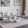 Glass Dining Table Set for 4, 63" Large Dining Table Chairs Set, Modern 0.39" Thick Glass Dining Room Table with OC-Shaped Base&4pcs White Faux Leather Dining Chairs for Dining Living Kitchen view 3