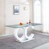 Glass Dining Table Set for 4, 63" Large Dining Table Chairs Set, Modern 0.39" Thick Glass Dining Room Table with OC-Shaped Base&4pcs White Faux Leather Dining Chairs for Dining Living Kitchen view 4