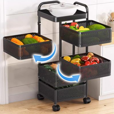 EMYJAY Fruit Basket for Kitchen, Rotating Kitchen Storage Rack Fruit and Vegetable Metal Wire Shelf Metal Storage Basket Shelves (Color : Black, Size : 34x93cm)