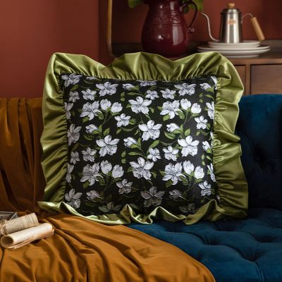 ALISSE Vintage Decorative Throw Pillow CoversRuffle Pillowcases Flower Embroidery Square Cushion Case for Chair/Bed/Couch/Livingroom/Farmhouse Princess Room Decoration (Color : A)