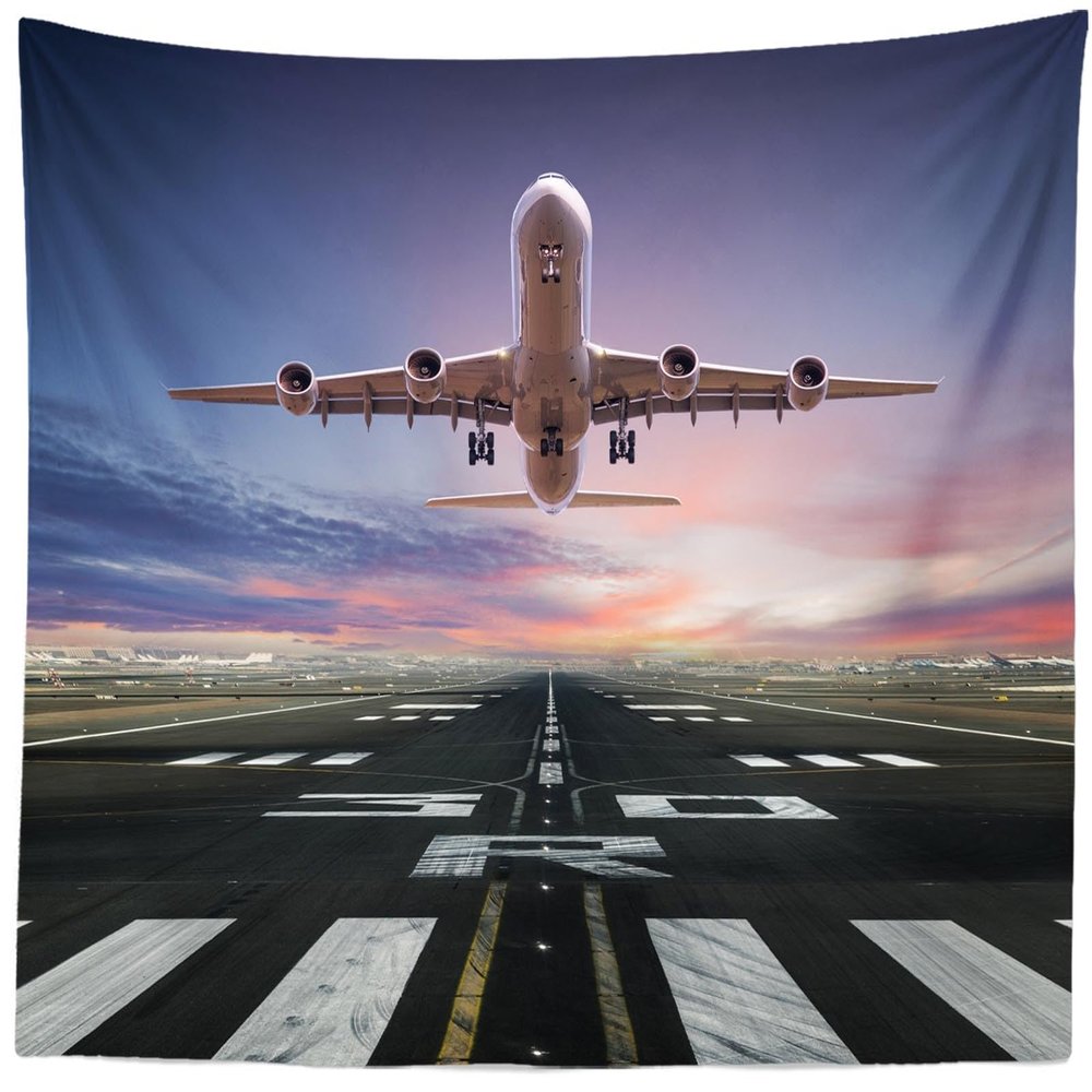 Loccor Airport Apron Airplane Tapestry Wall Hanging 92''x70'' Aircraft Boarding Ramp Wall Tapestry for Pilots Boys Travel Theme Tapestry for Home Bedroom Dorm Wall Hanging Decor