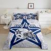 American Football Boys Comforter Set King Size,Texas Star Cowboy Football Sports Bedding Set,Boys Men Room Decor,Rugby Helmet Brick Wall Retro Down Comforter,Blue White Duvet Insert,2 Pillowcases view 2
