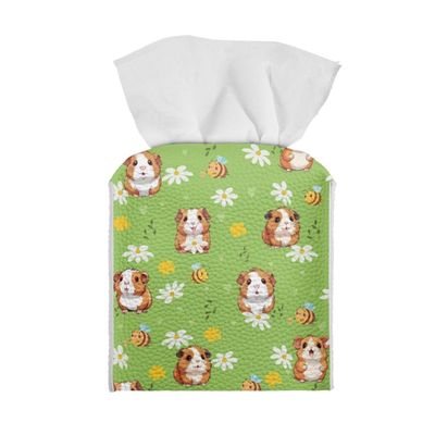 GLUDEAR Tissue Box Cover Cavy Print Modern Square Decorative PU Leather Facial Paper Case Organizer Holder,Cavy Daisy