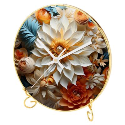 EITACHUL Flowers Round Printed Wall Clocks with Hooks and Gold Stand: Silent, Non-Ticking Timepieces for Stylish and Peaceful Spaces