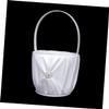White Satin Flower Girl Basket with Rhinestone Decor for Weddings view 2