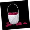 White Satin Flower Girl Basket with Rhinestone Decor for Weddings view 4