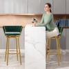 Bar Height Barstools Set of 3 Modern Kitchen Stools Velvet Upholstered Counter Stool Chairs with Gold Metal Legs for Kitchen Island/Breakfast Bar/Restaurant, Green view 2