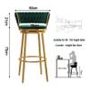 Bar Height Barstools Set of 3 Modern Kitchen Stools Velvet Upholstered Counter Stool Chairs with Gold Metal Legs for Kitchen Island/Breakfast Bar/Restaurant, Green view 3
