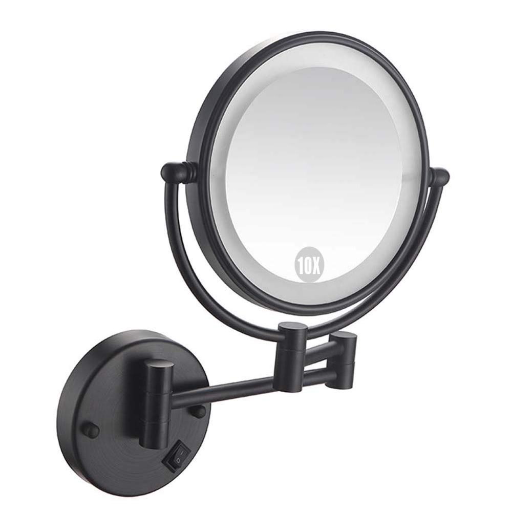 8 in 10X Magnification Wall Mount Make up Mirror with LED Lights, Wall Mounted Vanity Mirror Bathroom Mirror LED Lighted Double Sided with Lights and 10X Magnification,Charging ( Size : Hardwire )