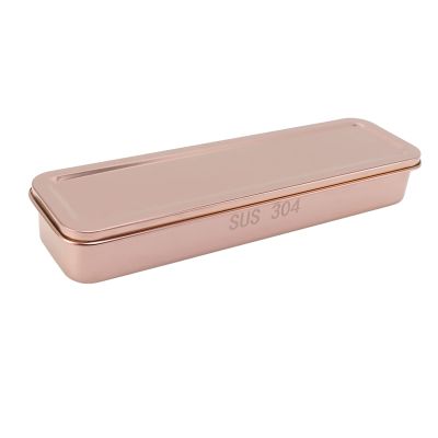 Flatware Tray with Lid, Stainless Steel Silverware Box Chopsticks Drain Storage Box Kitchen Cutlery and Utensil Drawer Organizer Tableware Storage Organizer(Rose Gold)