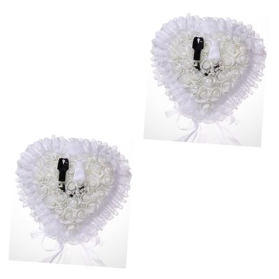 Holibanna 2pcs Floral Lace Wedding Cushion Pillow Elegant Decorative Holder for Bride and Groom for Engagement Ceremony and Special Occasions
