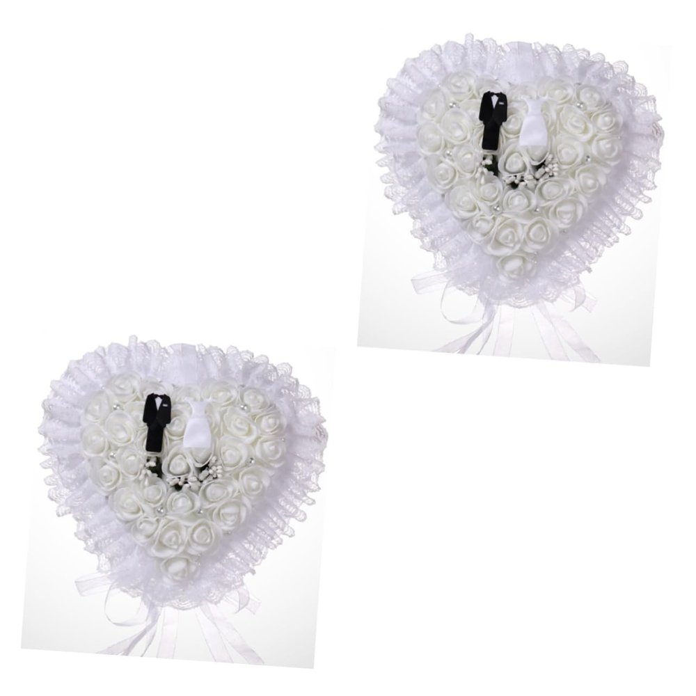 Holibanna 2pcs Floral Lace Wedding Cushion Pillow Elegant Decorative Holder for Bride and Groom for Engagement Ceremony and Special Occasions