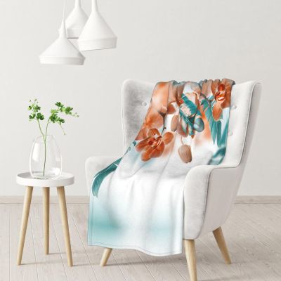AMAZWI Teal and Orange Flower Throw Blanket,Super Soft Warm Flannel Blanket for Bed Couch Living Room,Gifts Blanket,All Season, Thick, RGT131