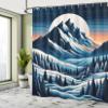 Ambesonne Mountains Shower Curtain, Twilight Scene Full Moon and Peaks of Nature Retro Poster Inspired Hills, Cloth Fabric Bathroom Decor Set with Hooks, 69" W x 84" L, Night Blue Salmon view 2