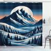 Ambesonne Mountains Shower Curtain, Twilight Scene Full Moon and Peaks of Nature Retro Poster Inspired Hills, Cloth Fabric Bathroom Decor Set with Hooks, 69" W x 84" L, Night Blue Salmon view 3