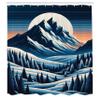 Ambesonne Mountains Shower Curtain, Twilight Scene Full Moon and Peaks of Nature Retro Poster Inspired Hills, Cloth Fabric Bathroom Decor Set with Hooks, 69" W x 84" L, Night Blue Salmon view 4