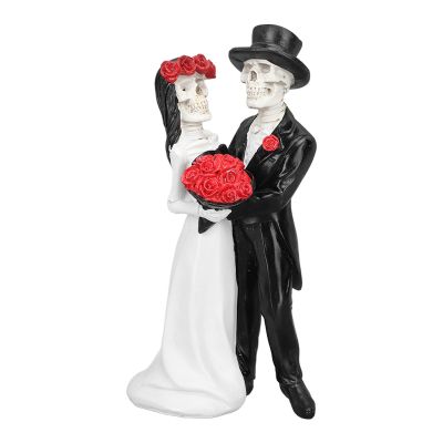 Cyrank Skeleton Bride and Groom Statue, Love Never Dies Newly Wed Skeleton Couple Statue for Halloween Party Decorations Halloween Gothic Lovers Figurine Romantic Bride & Groom Sculpture