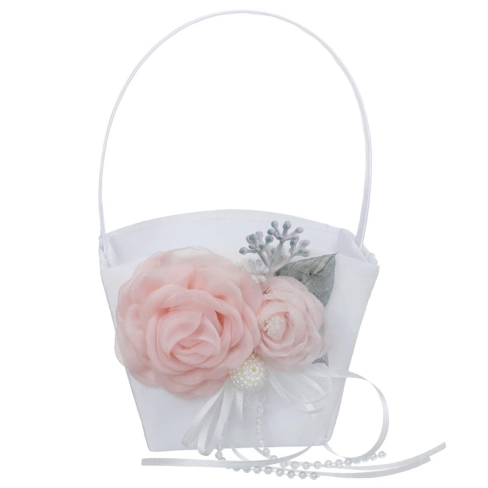 Holibanna Wedding Petal Basket for Bride Handheld Flower Storage Basket for Weddings Anniversaries and Special Events Fabric Design Handle for Easy Carrying