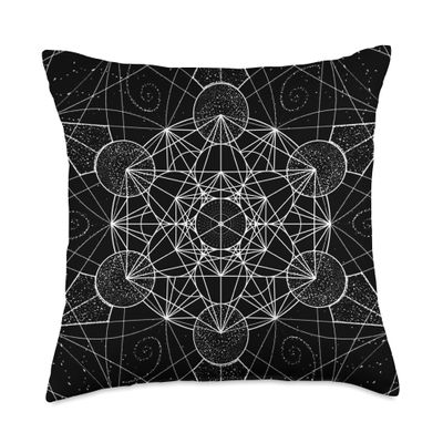 Sacred Geometry Metatrons Cube Dot work Throw Pillow