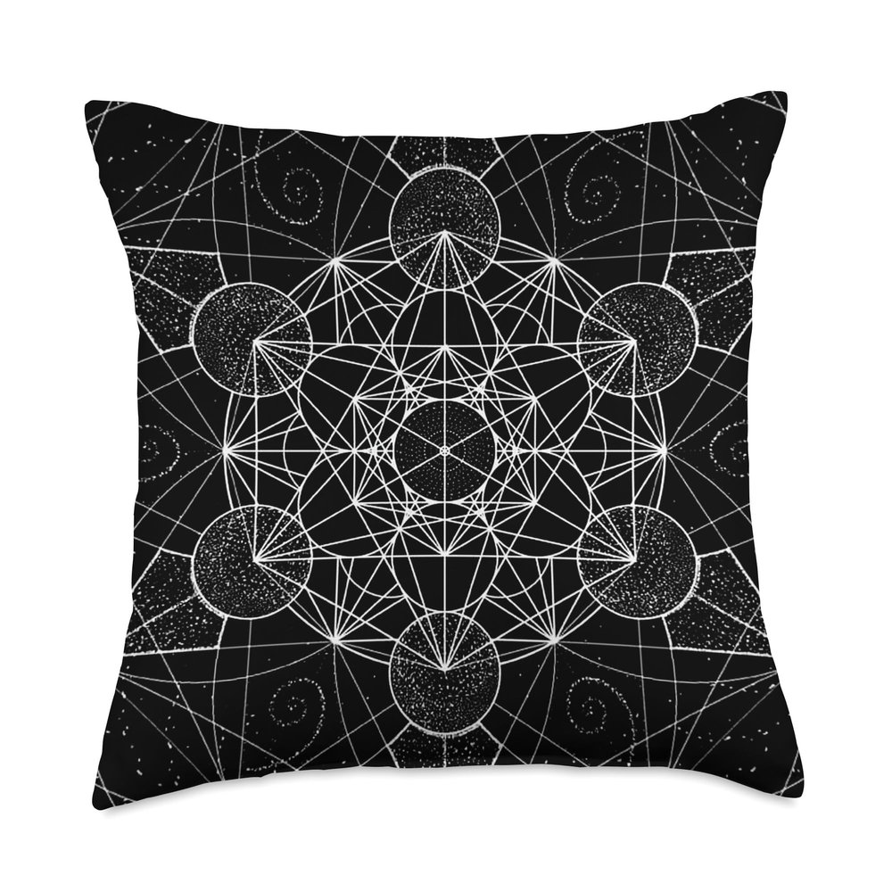 Sacred Geometry Metatrons Cube Dot work Throw Pillow
