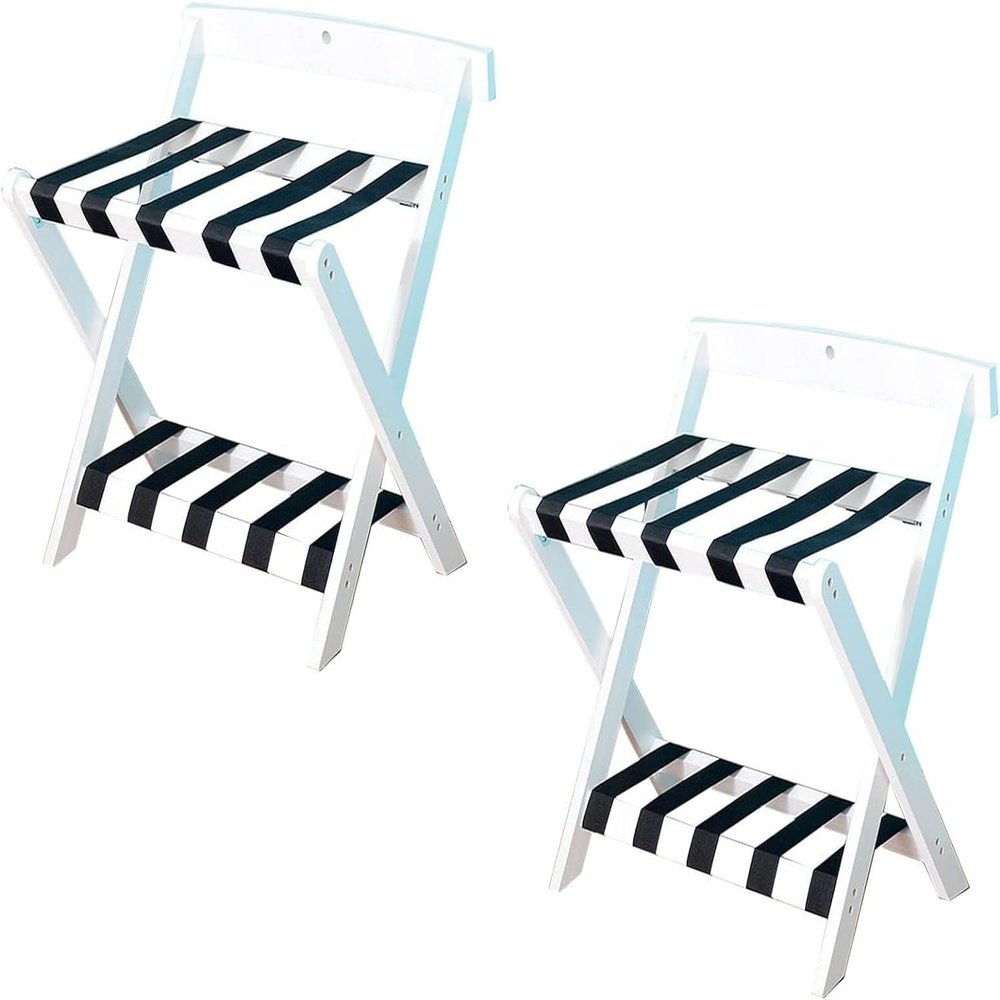 2Pcs Luggage Rack Luggage Stands for Suitcases Foldable, Home Solid Wooden Foldable Luggage Rack, Travel Bag Guest Room Storage Shelf, Suitcase Stand with Nylon Straps, for Hotel, Bedroom, Closet ( Co
