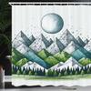 Ambesonne Geometric Mountains Shower Curtain, Polygonal Peaks of Nature Outdoorsy Mural Like Peaceful Scene, Cloth Fabric Bathroom Decor Set with Hooks, 69" W x 84" L, Blue Grey Green Teal view 1
