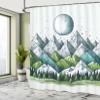 Ambesonne Geometric Mountains Shower Curtain, Polygonal Peaks of Nature Outdoorsy Mural Like Peaceful Scene, Cloth Fabric Bathroom Decor Set with Hooks, 69" W x 84" L, Blue Grey Green Teal view 2