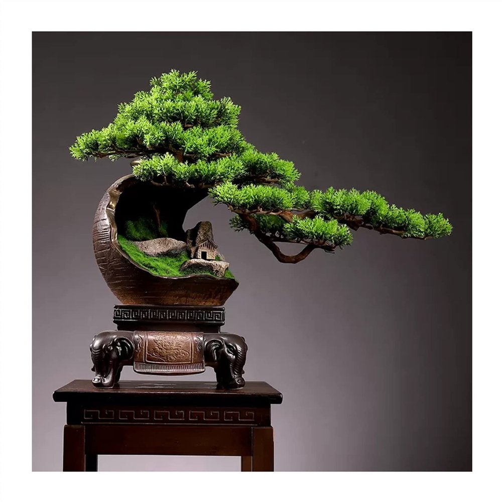 Artificial Bonsai Tree Artificial Bonsai Tree 22.4in Large Green Simulation Welcome Pine Bonsai Tree Living Room Office Desktop Decor Simulation Potted Plant Artificial Plants Indoor Fake Plants Bonsa