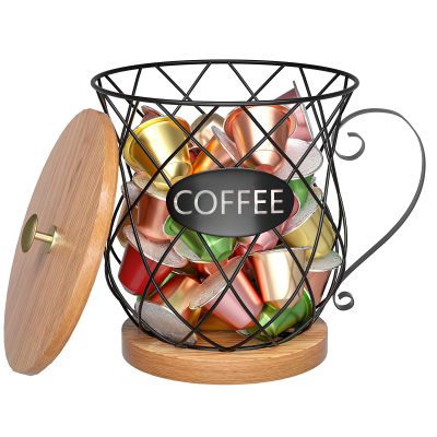 Coffee Pod Holder with Lid - Large Capacity Black K Cup Holder Organizer for Counter - Coffee Bar Accessories Decor Station for Pods, Espresso, Capsules, Creamer(Prismatic Grid)